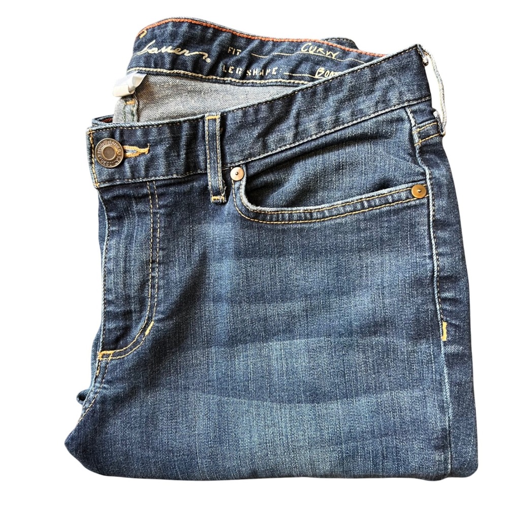 Eddie Bauer Curvy Boot Cut Denim Jeans (10) Dark Wash Whiskered‎ Womens Pocket